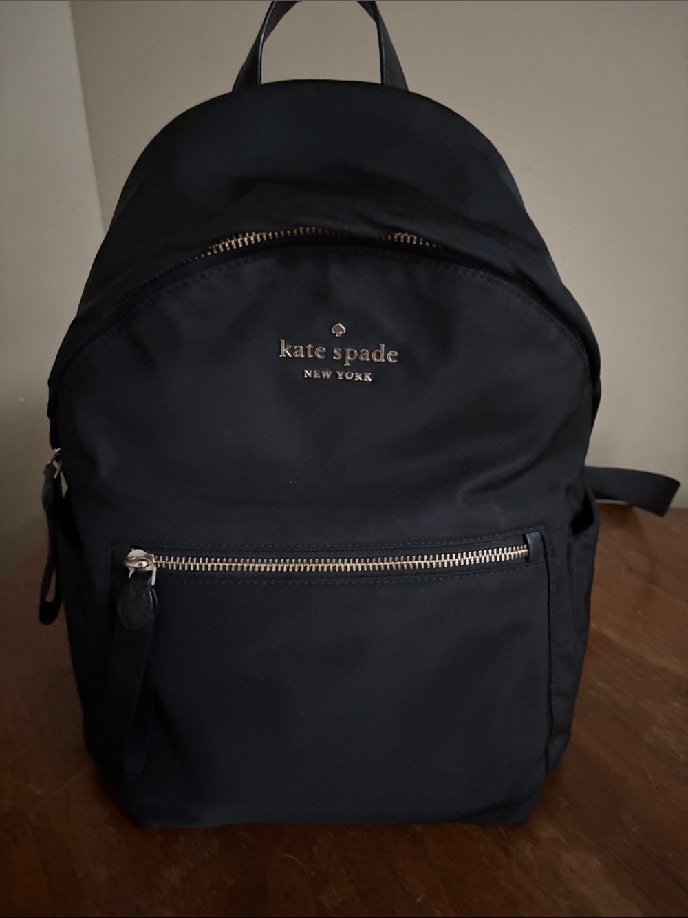 kate spade Black Nylon Backpack with Front Zip Pocket